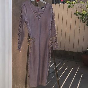 Sexy , Pink ,Long sleeved Midi Dress .